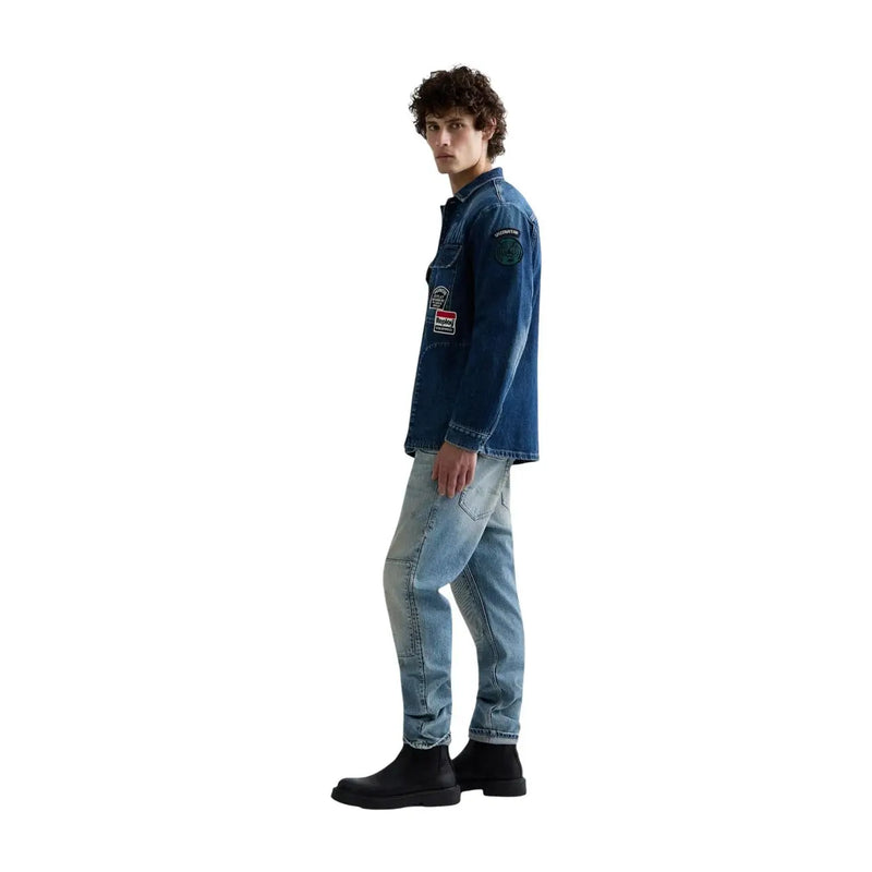 Replay Herren-Jeansblazer aus dunkelblauer Baumwolle mit Aufnähern auf Brust und Ärmeln für einen klassischen Stil