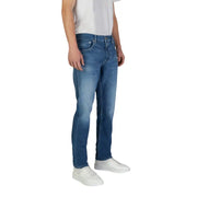 Replay men jeans in blue slim fit denim with faded wash and zip and button details