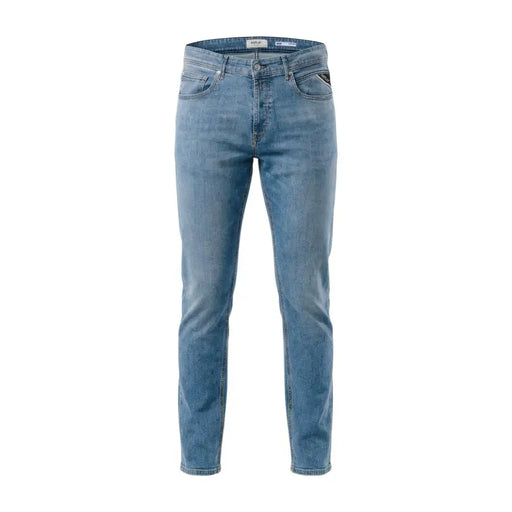Replay Herrenjeans, hellblau, schmal geschnitten, aus Baumwoll-Stretch-Denim mit klassischem Fünf-Taschen-Design