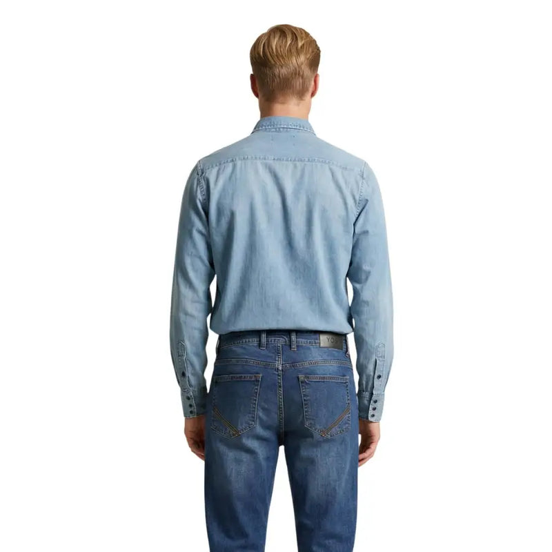 Replay Herrenhemd aus hellblauem Denim mit Knopfleiste, klassischem Kragen und langen Ärmeln für die Freizeit