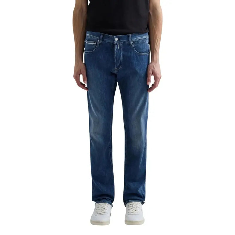 Replay Herren-Jeans mit geradem Bein aus dunkelblauem Baumwoll-Stretch-Denim mit klassischem Fünf-Taschen-Design