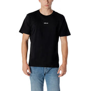Wiederholungsmänner t-shirt Aus schwarzem Baumwollstoff mit dezentem weißen Logo auf der Brust für lässige Kleidung