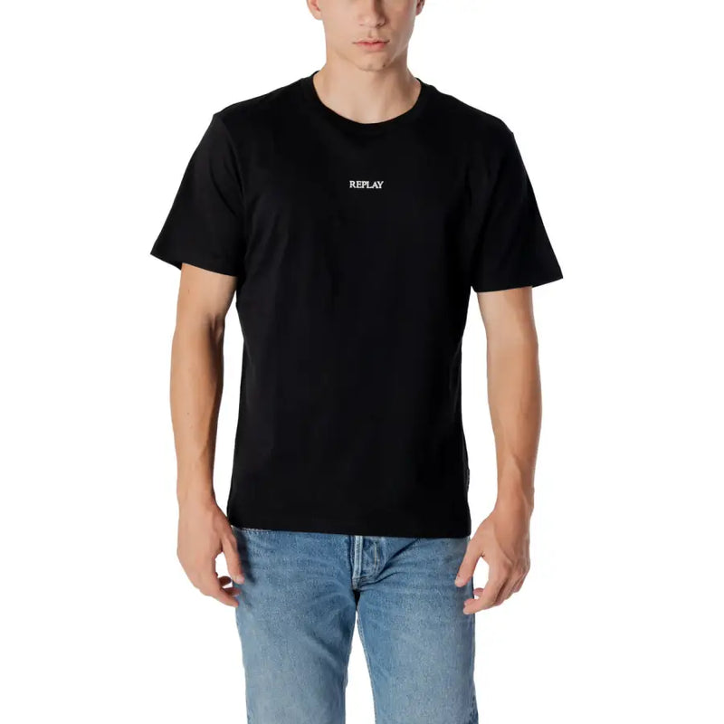 Wiederholungsmänner t-shirt Aus schwarzem Baumwollstoff mit dezentem weißen Logo auf der Brust für lässige Kleidung