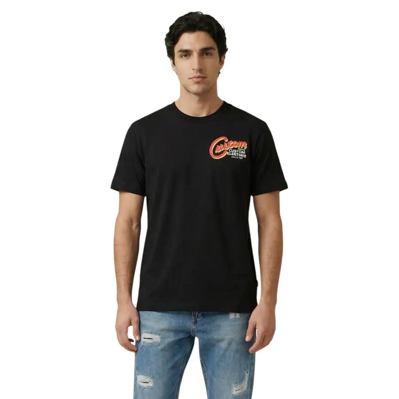 Replay Herren schwarze Baumwolle t-shirt mit einem auffälligen orange-weißen Custom-Logo auf der Brust