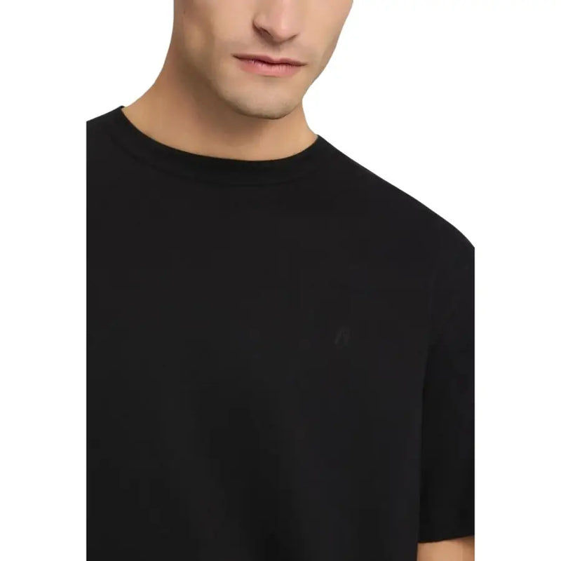 Wiederholungsmänner t-shirt Schwarzes, kurzärmeliges T-Shirt mit Rundhalsausschnitt und dezentem, gesticktem Logo auf der linken Brust aus Baumwolle