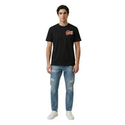 Wiederholungsmänner t-shirt Schwarzes, kurzärmeliges Baumwollshirt mit rotem und weißem Cuson-Logo auf der Brust