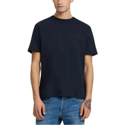 Wiederholungsmänner t-shirt Marineblaues, kurzärmeliges Baumwoll-Freizeitkleidungsstück mit Rundhalsausschnitt, Vorderansicht
