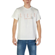 Wiederholungsmänner t-shirt Weißer Baumwollstoff mit rotem Grafikdruck von Surfern und dem Schriftzug „Aloha State“ auf der Brust