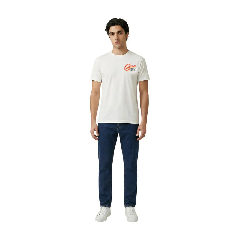 Replay Herren-T-Shirt aus weißer Baumwolle, Rundhalsausschnitt, Kurzarm, mit rotem und schwarzem Logo auf der linken Brustseite