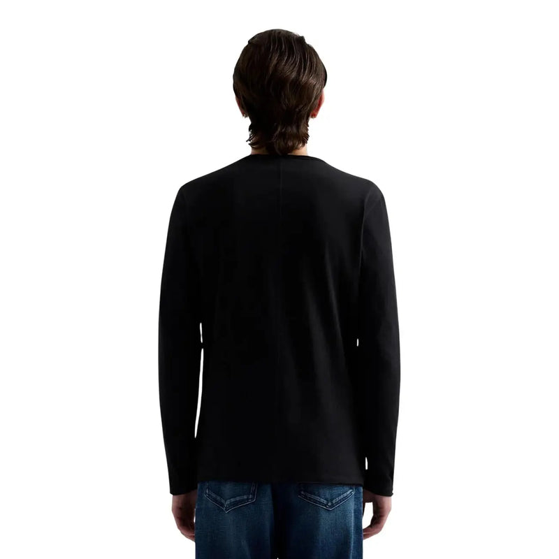 Schwarzes Herren-Langarmshirt aus Baumwolle von Replay mit Rundhalsausschnitt und bequemer Passform für die Freizeit.