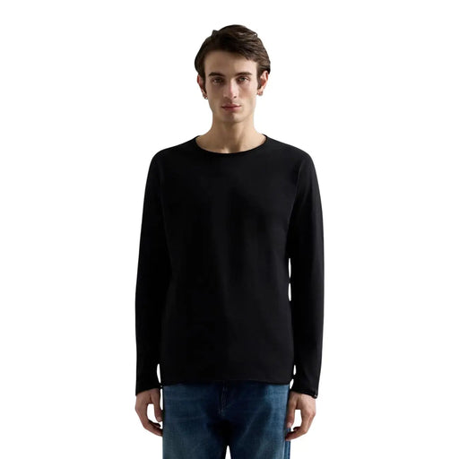 Schwarzes Herren-Langarmshirt aus Baumwolle von Replay mit Rundhalsausschnitt und glatter Strickstruktur