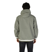 Replay men’s olive green hooded blazer with white trim cuffs and hem featuring a built-in turtleneck