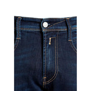Replay Power Stretch Jeans für Herren aus dunkelblauem Denim mit beigen Nähten und silbernem Knopf, Vorderansicht
