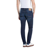 Replay Power Stretch Jeans für Herren aus dunkelblauem Denim mit schmaler Passform und Replay-Label (Rückansicht)