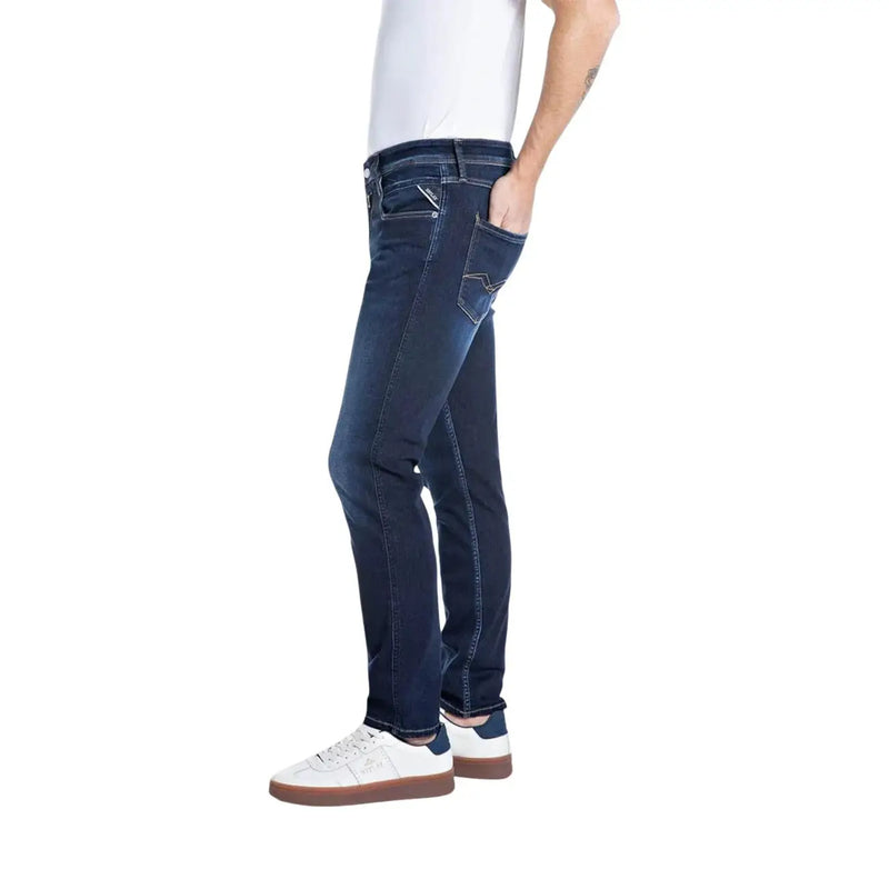 Replay Power Stretch Jeans für Herren in Dunkelindigo mit schmaler Passform und dezenter Auswaschung an den Oberschenkeln, Vorderansicht