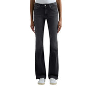 Schwarze Replay Damen-Jeans aus Denim mit dunkler Waschung, ausgestelltem Schnitt, fünf Taschen und dezenter Auswaschung an den Oberschenkeln (Spring TN)
