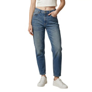 Replay Damen-Jeans aus blauem Denim mit mittlerer Waschung, klassischem Five-Pocket-Design und geradem Bein, von hinten gesehen