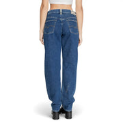 Replay women blue denim jeans with classic five-pocket design and slightly faded wash from fall winter collection