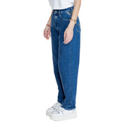Replay women blue denim jeans with classic five-pocket design and brand logo on the back waistband fall winter collection