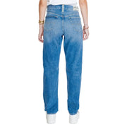 Replay women blue medium-wash denim jeans with classic five-pocket design and branded waistband label fall winter collection