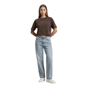 Replay women brown round neck short sleeve t shirt featuring a subtle gold script logo on the chest