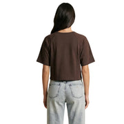 Replay women brown round neck short sleeve cropped t shirt made of soft fabric for casual wear