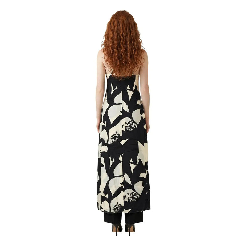 Replay women floral v neck strap summer dress white in black and cream floral print with a flowing elegant silhouette