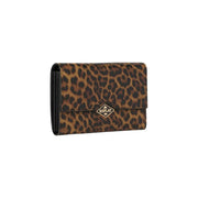 Replay Damen-Geldbörse mit Leopardenmuster in Braun mit schwarzem Besatz, goldfarbenem Logo und 18 cm breitem Schulterriemen – elegantes Design