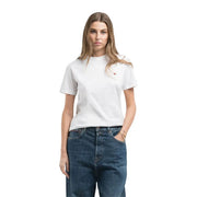 Replay women white round neck cotton t shirt with short sleeves and small red logo on left chest