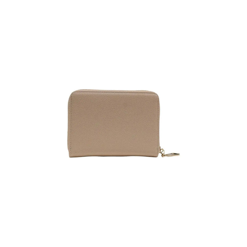 Replay Damen-Geldbörse aus beigefarbenem, genarbtem Leder mit goldfarbenem Reißverschlussanhänger und Innentaschen, 15 x 11 x 2,5 cm