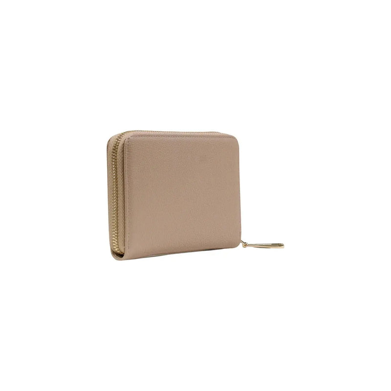 Replay Damen-Geldbörse aus beigefarbenem, genarbtem Leder mit goldfarbenem Reißverschluss und Zipperlasche, Maße: 15 x 11 x 2,5 cm