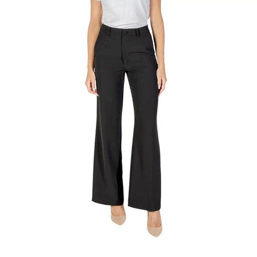 Women’s black high-waisted wide-leg trousers from Rinascimento for fall winter season