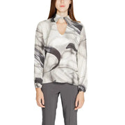 Rinascimento grey print long sleeve viscose blouse with flowing abstract ink wash style on lightweight fabric