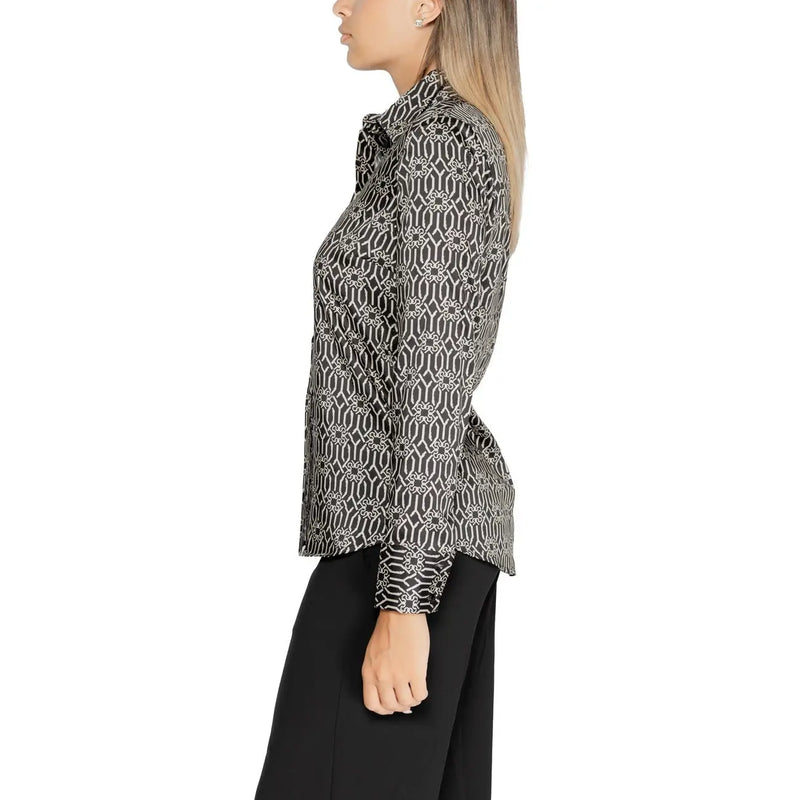 Rinascimento women polyester long sleeve shirt black black and white geometric pattern with classic collar