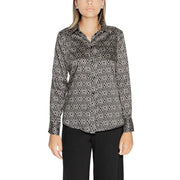 Rinascimento women polyester long sleeve black and white geometric patterned silk blouse with classic collar and button front