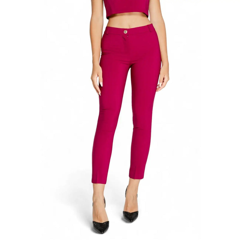 Rinascimento Damenhose aus fuchsiafarbenem Polyester, hochgeschnitten, knöchellang, mit elegantem Design und Ein-Knopf-Verschluss