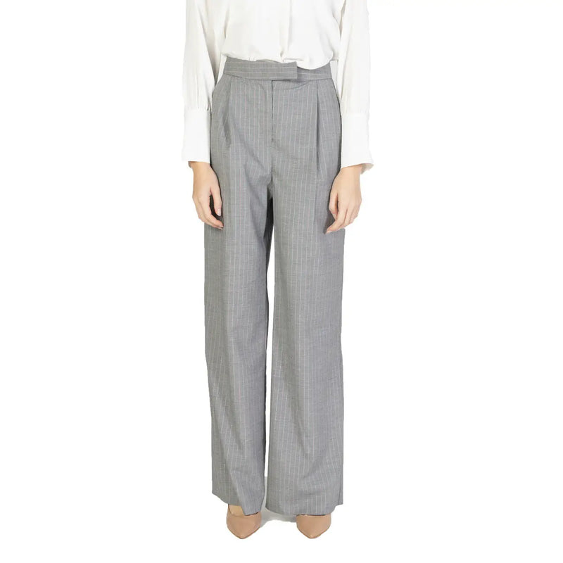 Gray pinstripe wide-leg trousers with matching belt from rinascimento womens pink pinstripe collection
