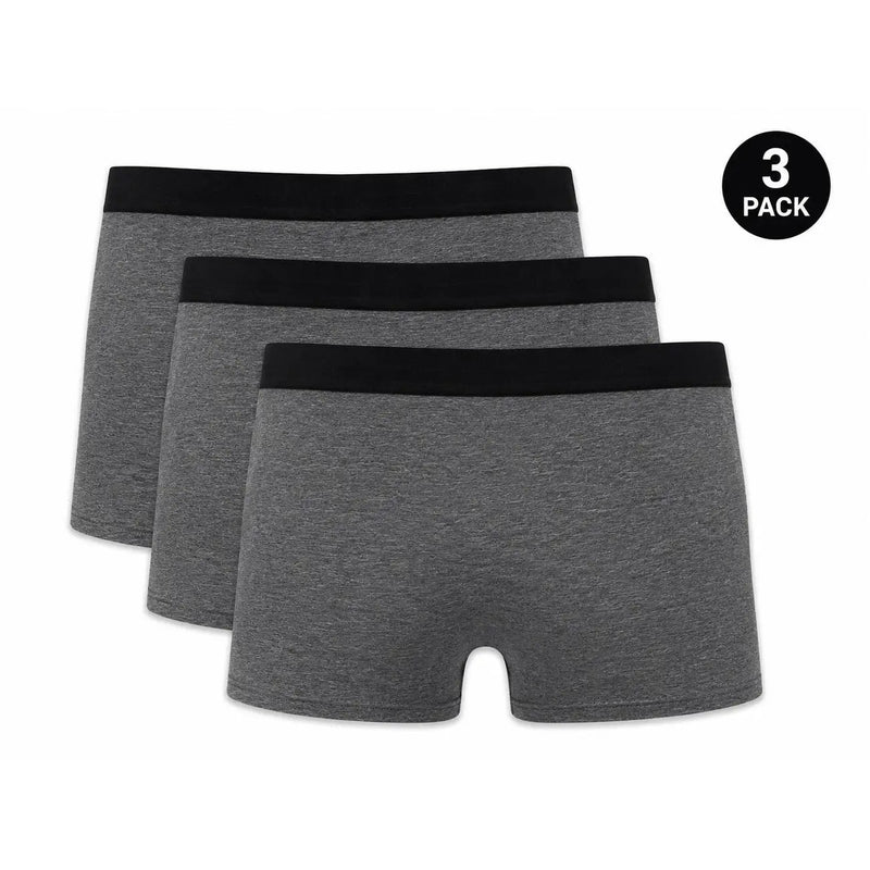 Dreierpack Roberto Cavalli Herren-Boxershorts aus grauer Baumwolle mit schwarzem Gummibund und meliertem grauem Stoff