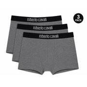 Graue Boxershorts von Roberto Cavalli für Herren aus meliertem Baumwollgewebe mit schwarzem Bund und weißem Markenlogo.