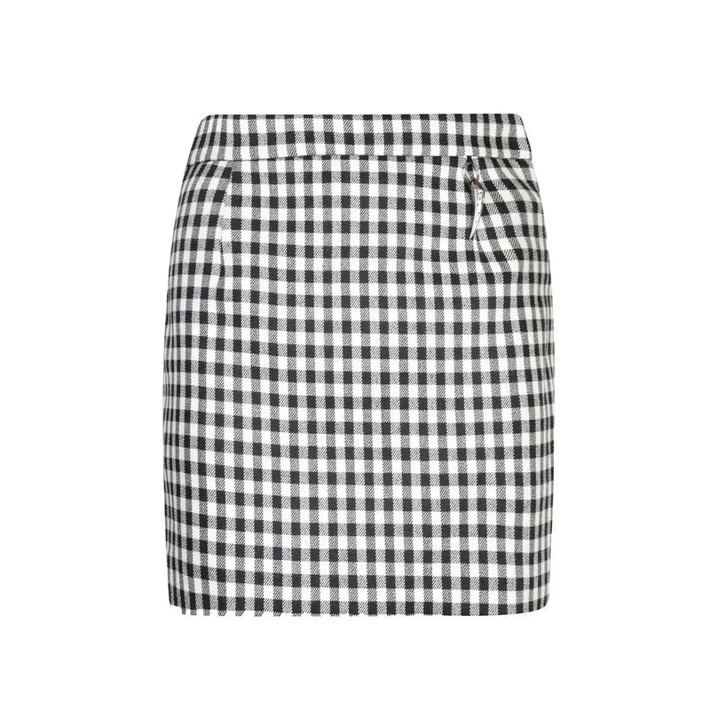 Black and white checkered wool blend mini skirt with drawstring waistband by roberto cavalli women multicolor