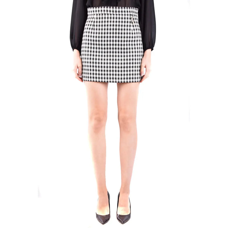 Roberto Cavalli women checked wool blend mini skirt featuring a black and white checkered pattern