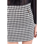 Roberto Cavalli women checked wool blend skirt in black and white with metallic ring detail at the waist