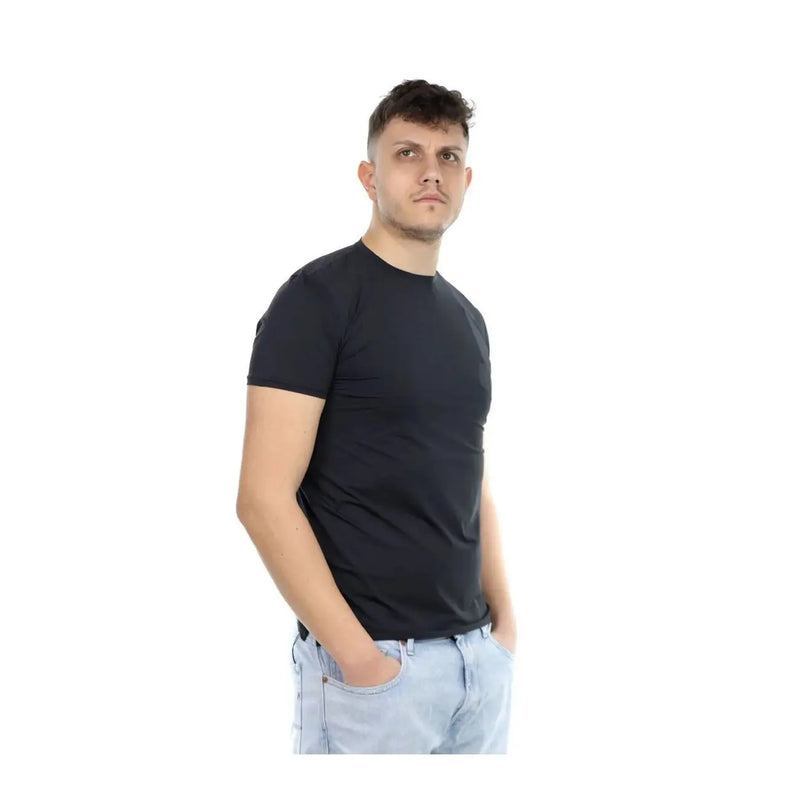 Schwarzes, kurzärmeliges T-Shirt von Rrd für Herren mit Rundhalsausschnitt aus Polyamid-Elastan-Mischgewebe für die Freizeit.