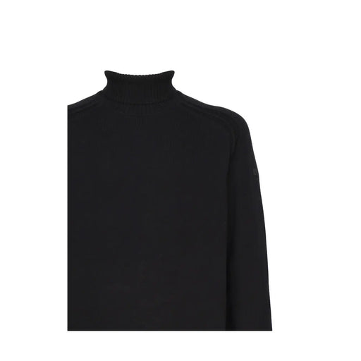 Rrd men black turtleneck long sleeve knitwear with ribbed collar and subtle seam detailing in knit fabric
