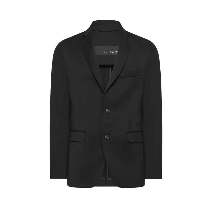 Rrd Herrenblazer, schwarz, lang, aus Wolle, mit elegantem, tailliertem Schnitt, tiefem V-Ausschnitt und zwei Knöpfen vorne, V29819