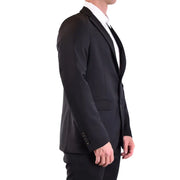 Rrd Herrenblazer, schwarz, lang, aus Wolle, tailliert, mit fallendem Revers, Dreiknopfmanschetten und tiefem V-Ausschnitt, V29819