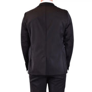 Black tailored wool blazer for men rrd with low cut v neck and sleek formal design