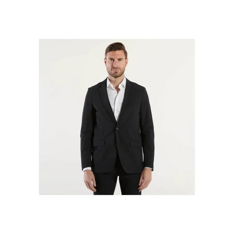 Schwarzer, taillierter Blazer von rrd men mit Ein-Knopf-Verschluss und aufgesetzten Taschen aus Polyamid für Frühling und Sommer