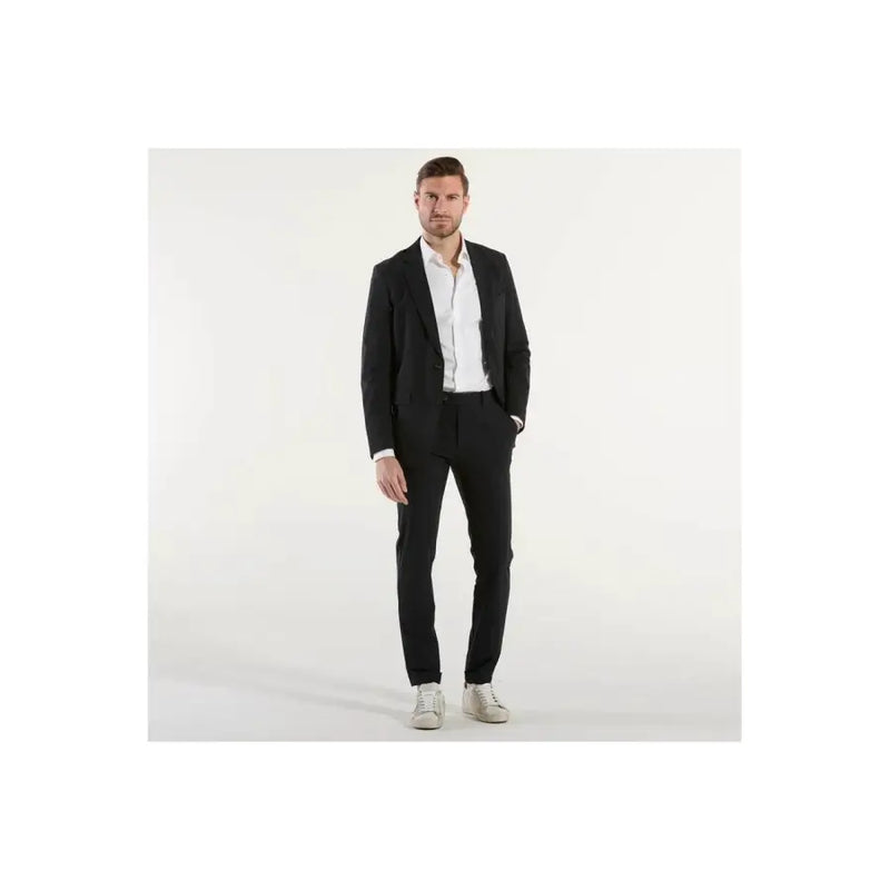 Rdr Herrenblazer, blauer Polyamid-V-Ausschnitt, Frühjahr/Sommer-Jacke, schwarzer taillierter Anzug mit modernem Schnitt und dezenter Textur