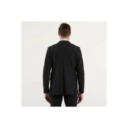 Black tailored blazer with sleek modern cut and subtle texture for men by RRD spring summer polyamide jacket